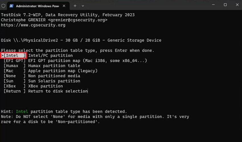 launch the testdisk as administrator