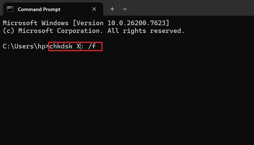 enter chkdsk command to proceed