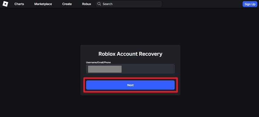 Roblox 계정 복구를 위해 연결된 전화번호를 입력하는 화면