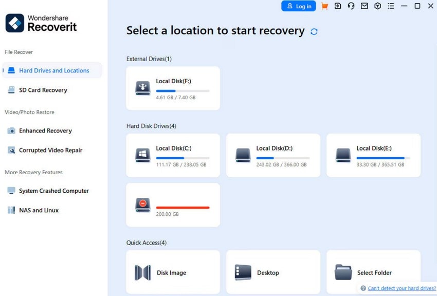 launch recoverit and pick location