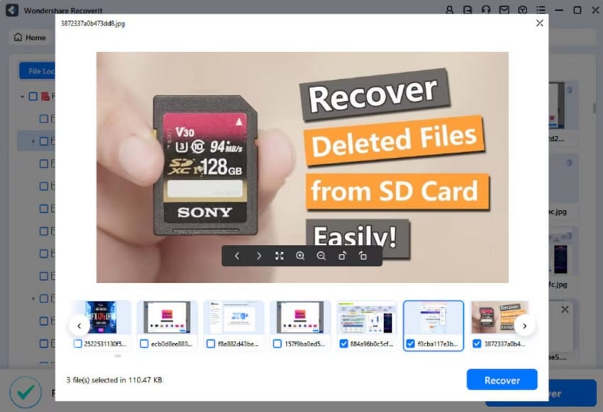preview lost files and click recover