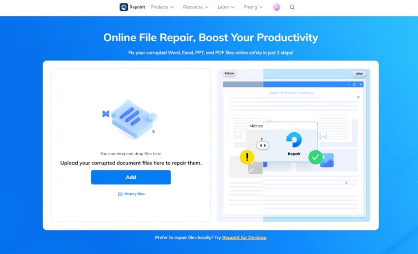 click add button repairit online
