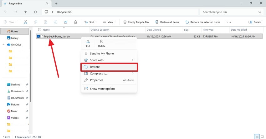 restore from recycle bin