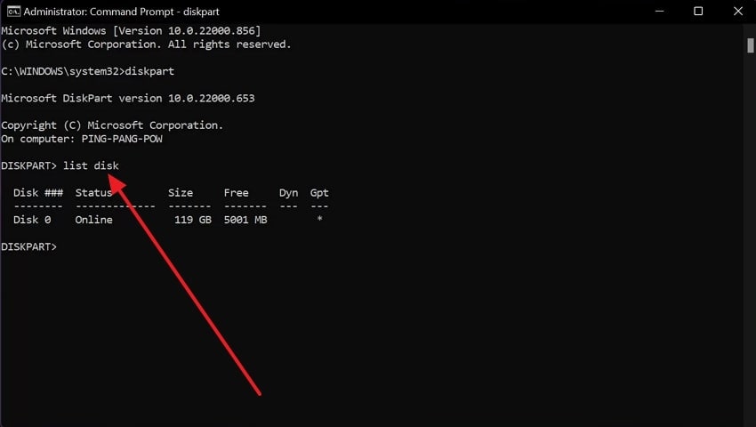 open list disk command