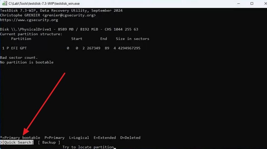 perform quick search testdisk