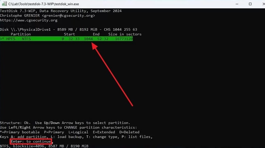 add partition testdisk