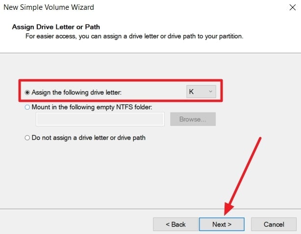 assign drive letter disk management