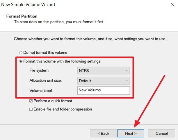 define format volume disk management