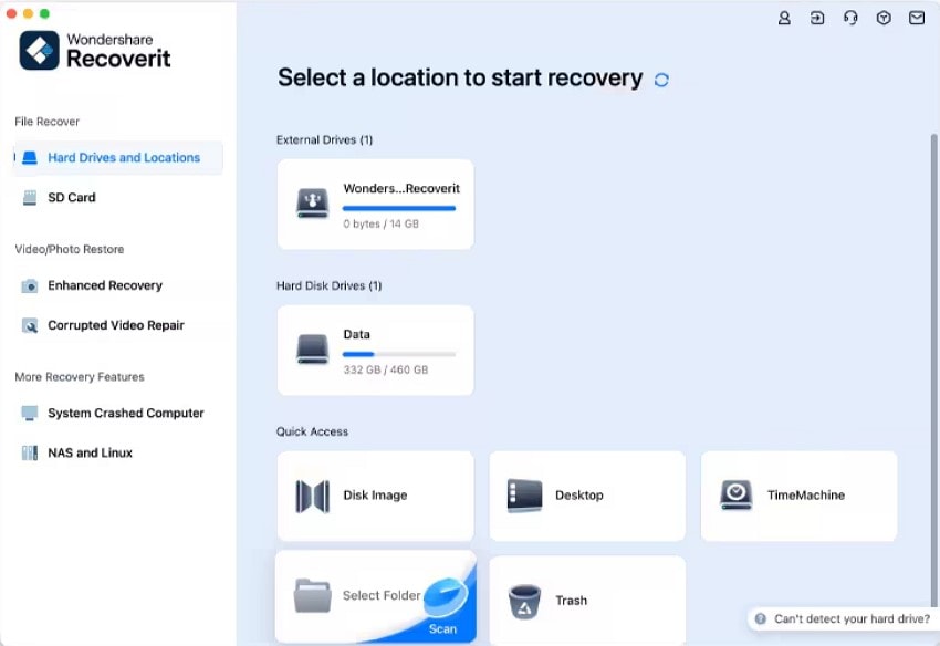 launch recoverit and choose location