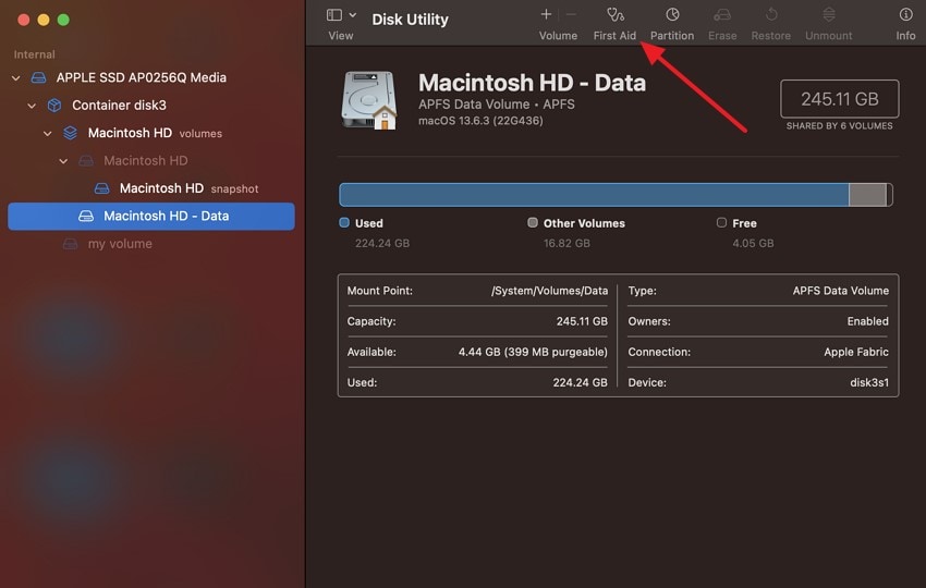 click first aid disk utility