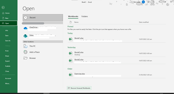 recover unsaved workbooks
