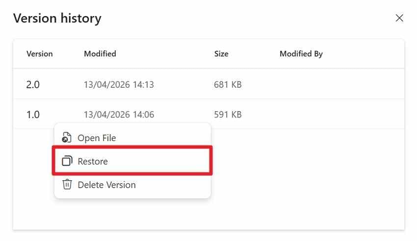 tap the restore button
