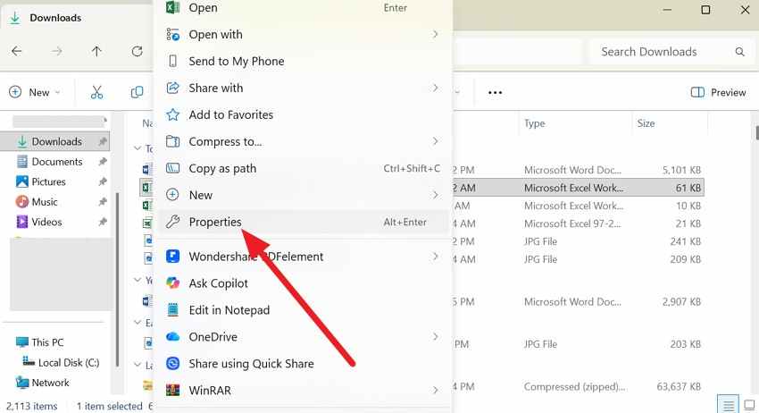 tap the properties option