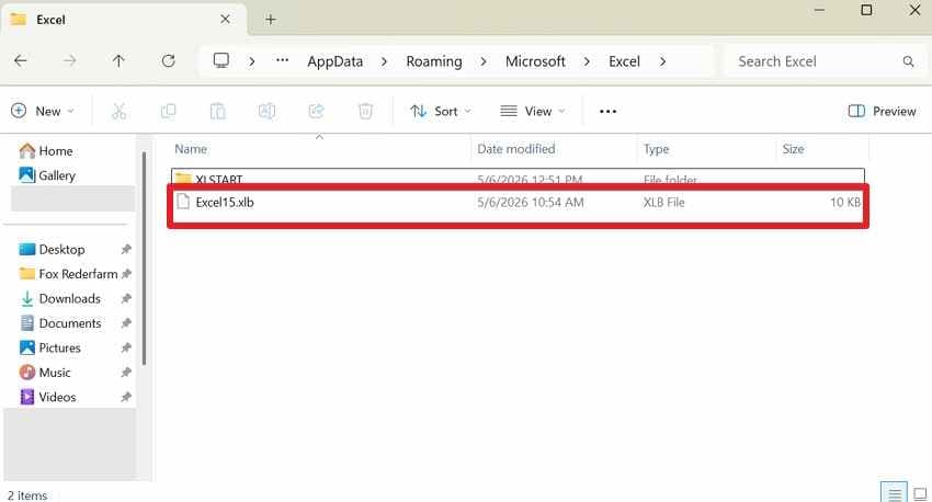locate unsaved xls file