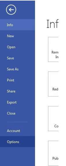 open options in visio