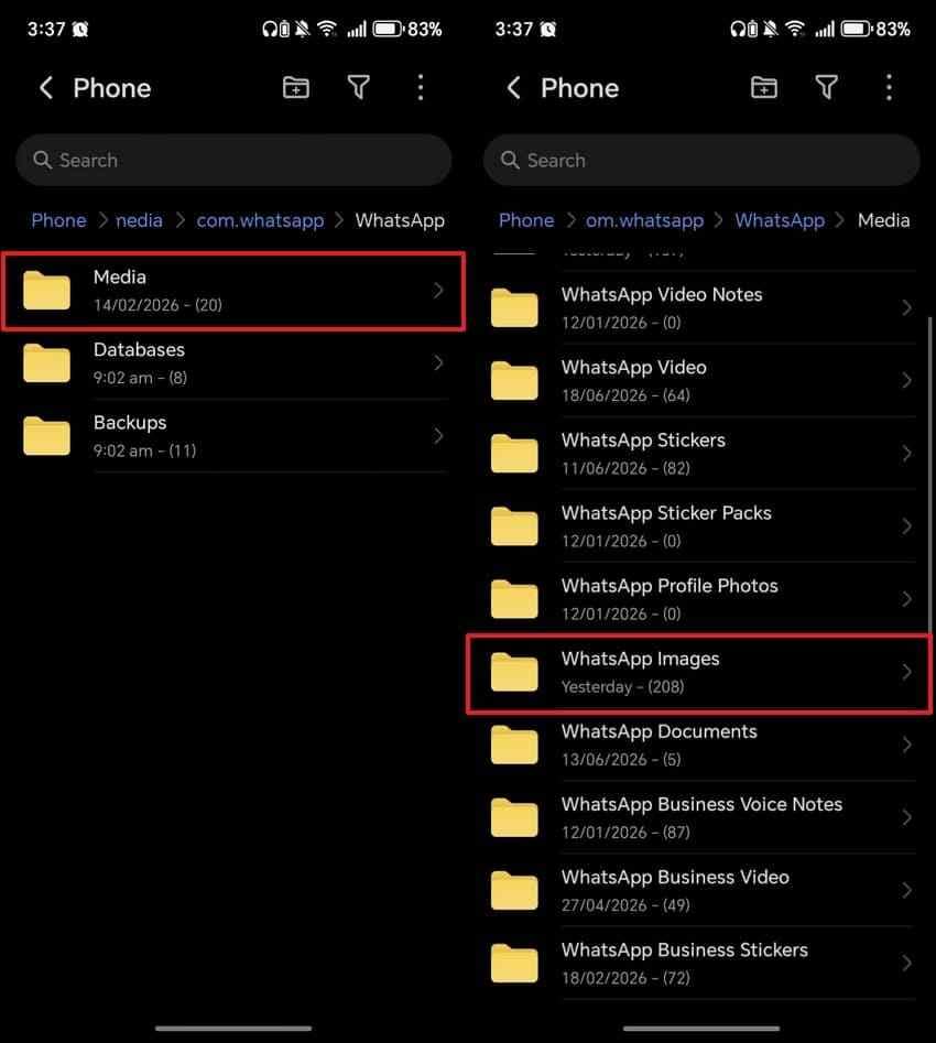 access whatsapp images folder