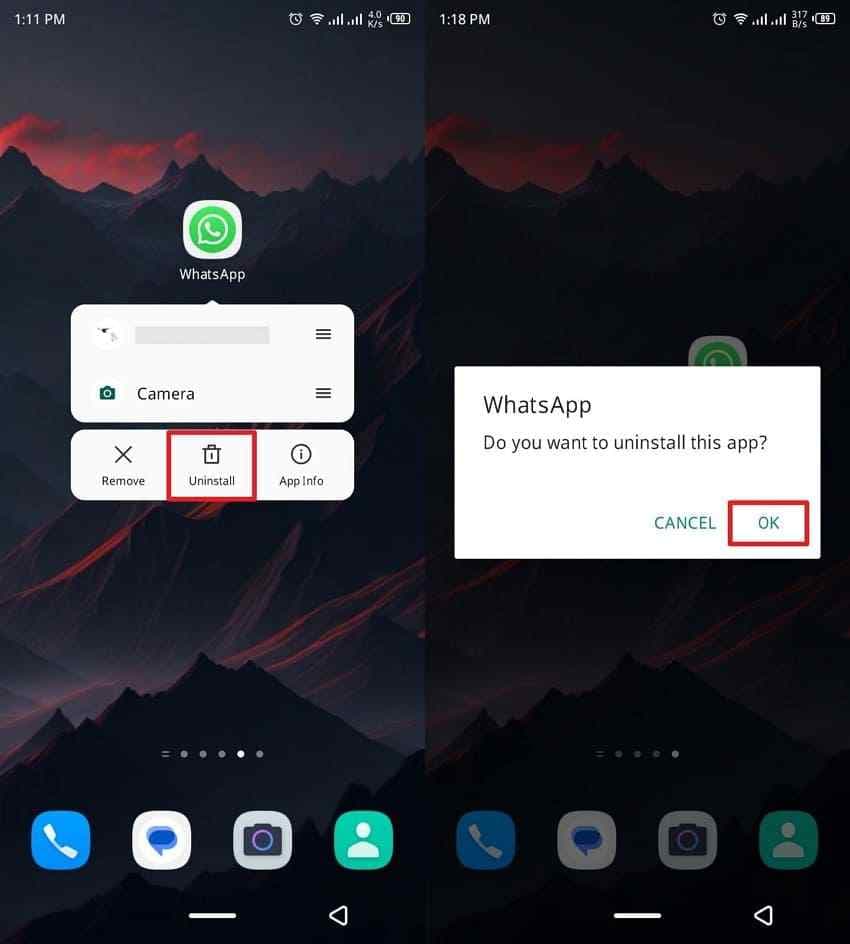 delete whatsapp app