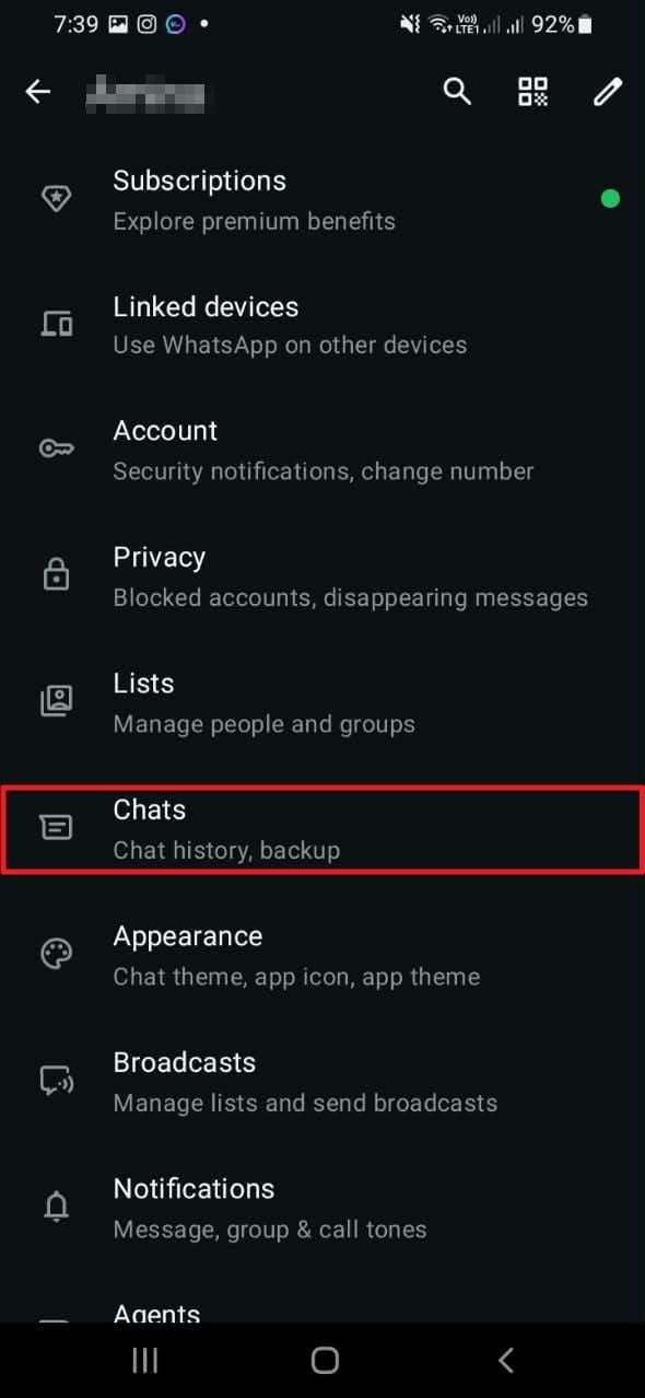 whatsapp chats settings on android