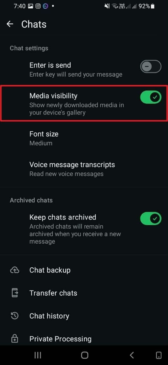 whatsapp media visibility switch on android