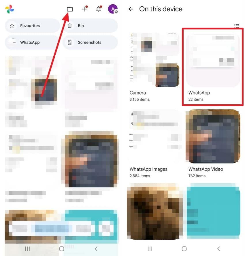 google photos whatsapp folders on this device