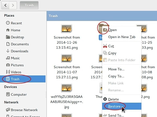 restaurar archivos de la papelera en ubuntu
