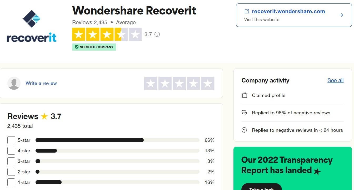 trustpilot review of recoverit