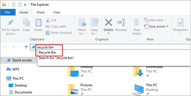 look for recycle bin shortcut