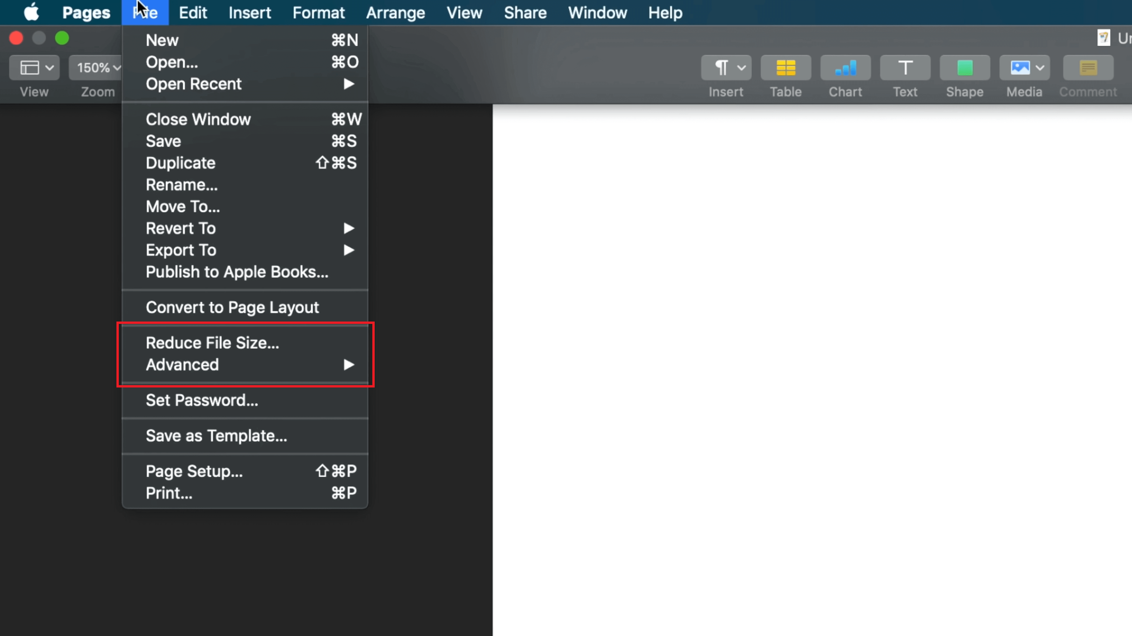 cliquez sur l'option compresser