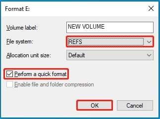perform a quick format of the refs partition 