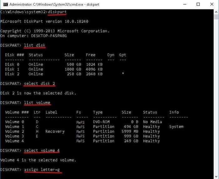 run diskpart commands in command prompt 