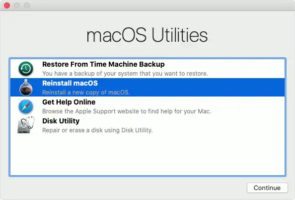 reinstalla macos nel recupero di macos