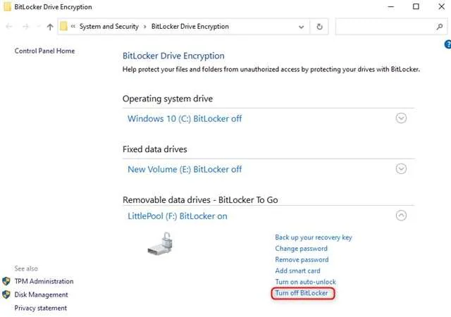 desabilite o BitLocker de uma unidade USB usando uma senha