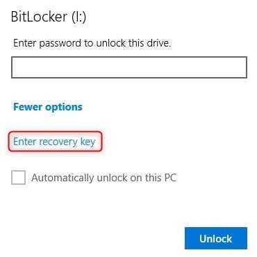 select the recovery key option