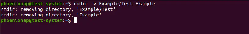 rmdir v pour supprimer un répertoire et son contenu sous linux