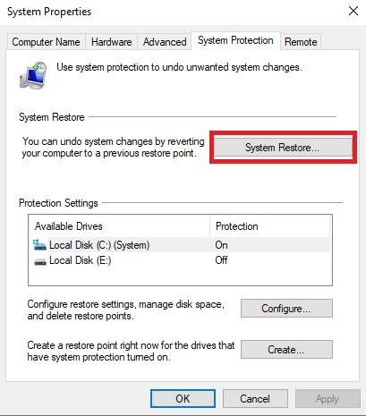 accessing system restore feature 