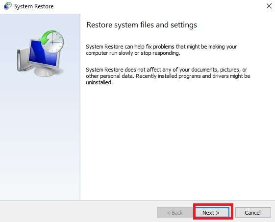 restore system files window