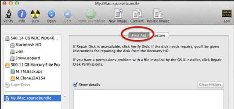 first aid option in disk utility