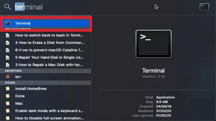 iniciar o terminal do mac