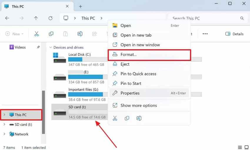 choose sd card format