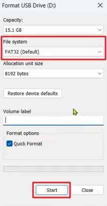 start formating
