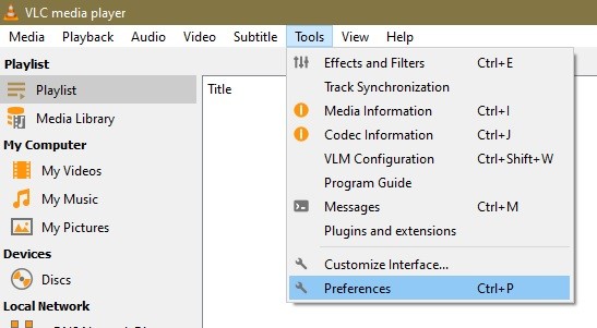 vlc tools and preferences