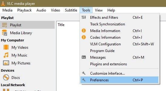 VLC-tools en -voorkeuren