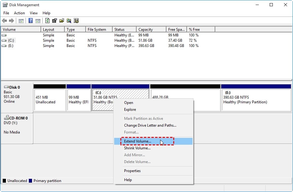 extend hard drive volume in disk management