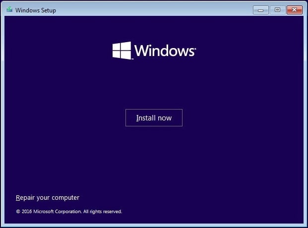 installa il sistema operativo Windows ora
