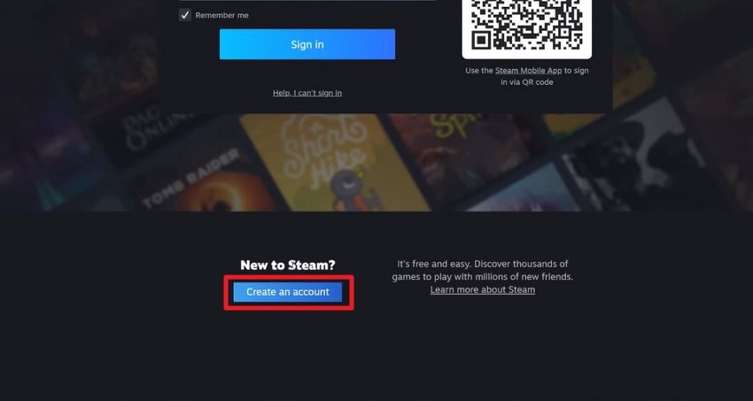 click create account option