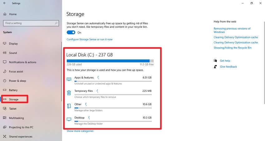 check your device storage