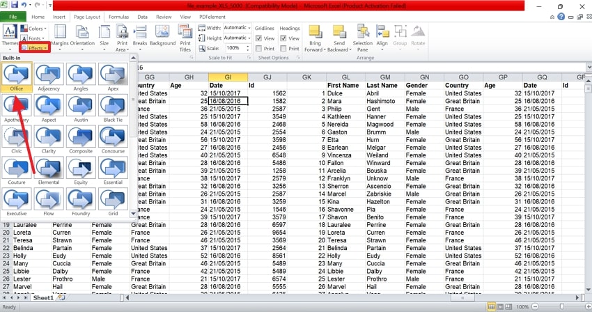 reset office effects on excel