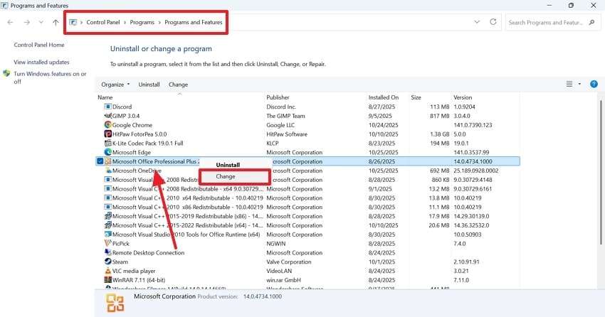 access programs and features on control panel