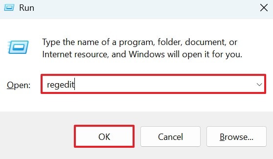 give regedit command in run window