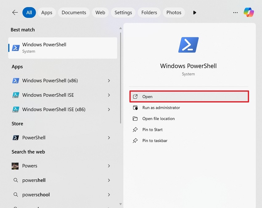open powershell on windows